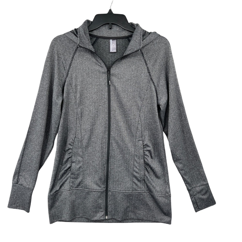 Mondetta Charcoal Herringbone Full Zip Hooded Longline‎ Athleisure Jacket Size M